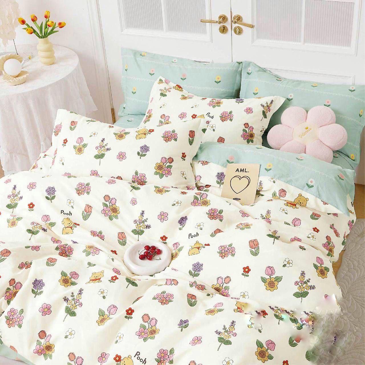 Постельное белье детское Viluta Цветы твил сатин Зеленый/Молочный