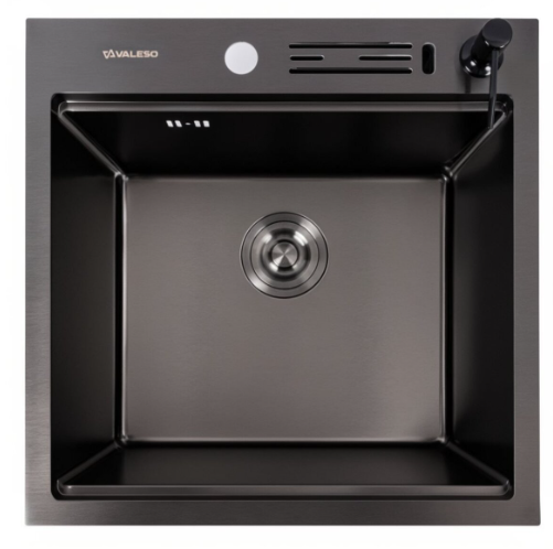 Комплект кухонная мойка и сифон Valeso PVD Handmade с подставкой для ножей 50x50 см (29294008)