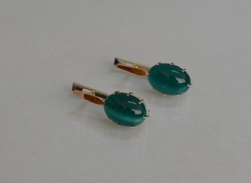 Серебряные серьги Sil с золотыми накладками 147s-6 Зеленый (Sil-1125)