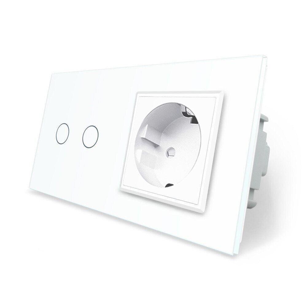 Вимикач сенсорний Livolo ZigBee Wi-Fi 2 канали з розеткою скляний Білий (VL-C702Z/C7C1EU-11)
