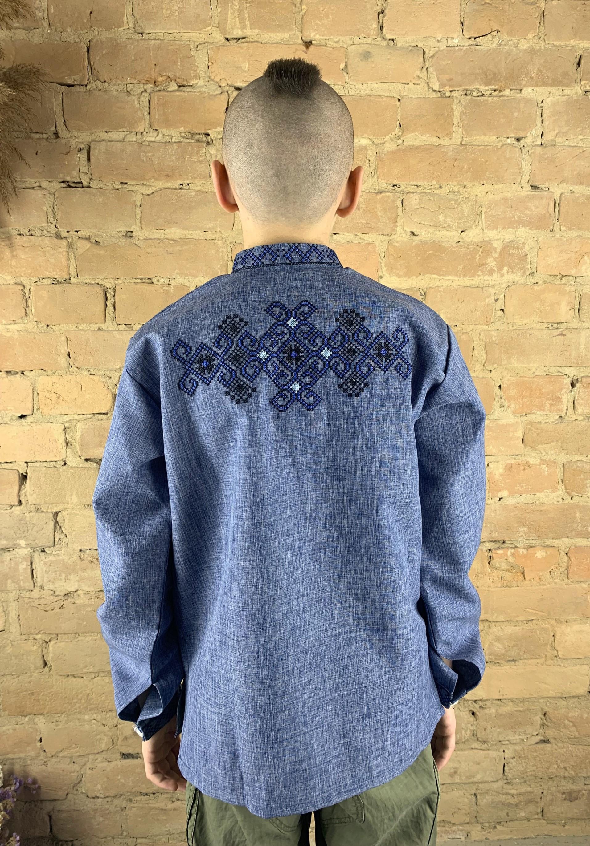 Вышиванка подростковая для мальчика Фламинго темное с вышивкой на спине р. 44 (77108/44) - фото 2