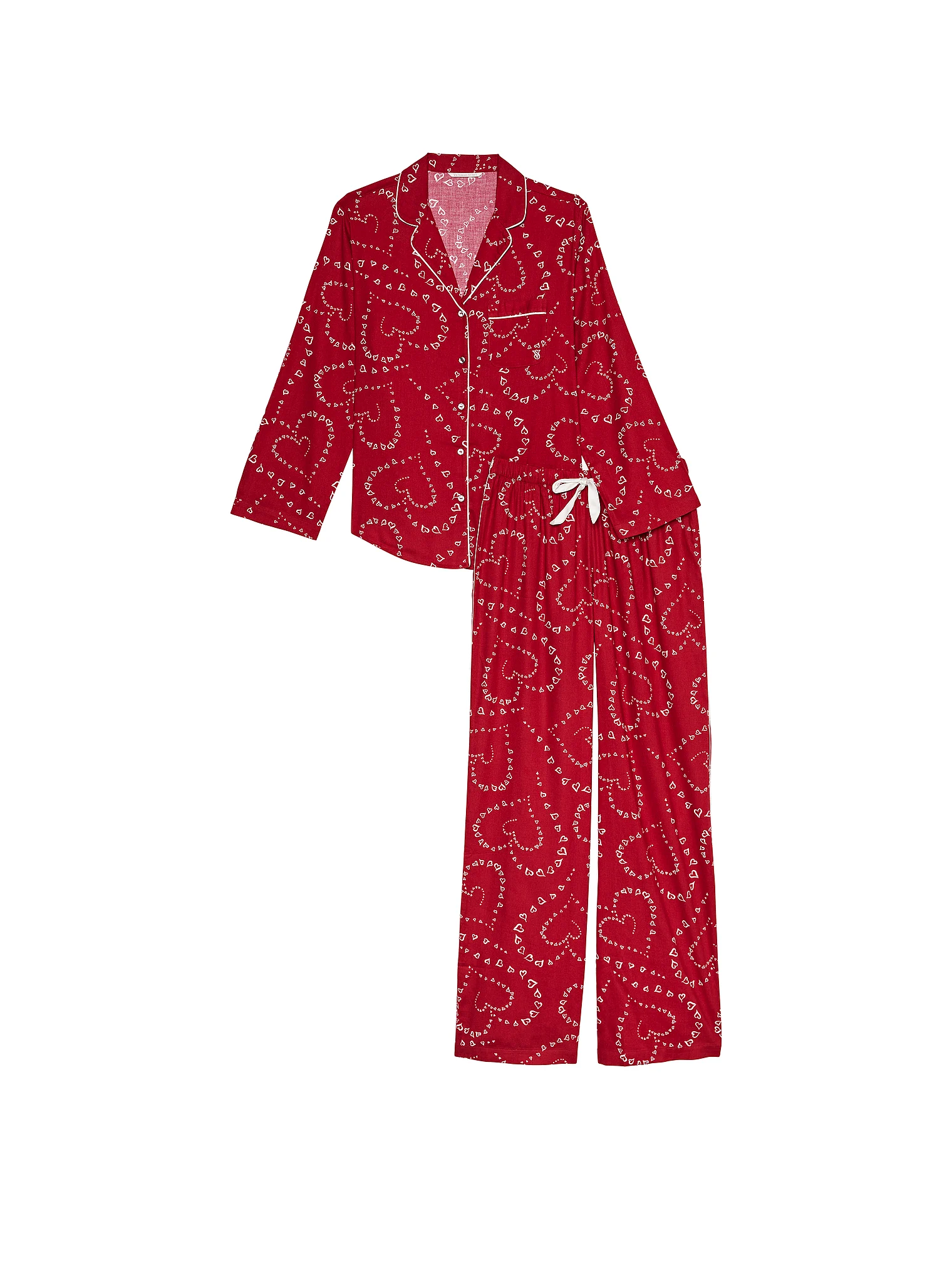 Піжама жіноча Victoria's Secret Flannel Long Pajama Set фланелева в сердечка M Червоний (19209014) - фото 3