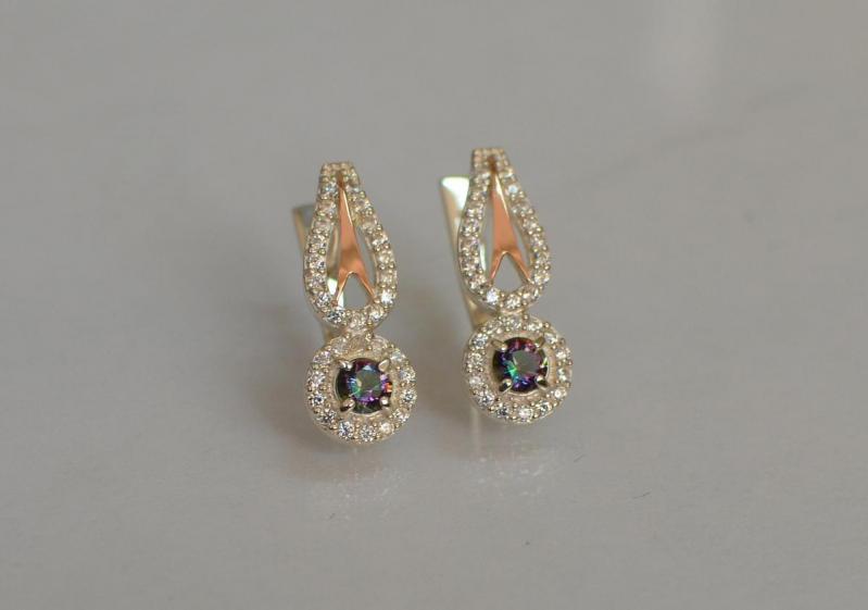 Серебряные серьги Sil с золотыми пластинами 135s-8 Мистик (Sil-1179)