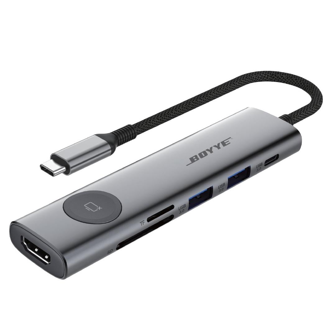 USB-хаб Boyye UC-721 USB Type-C 7в1 100W HDMI 4K Grey (35575318)