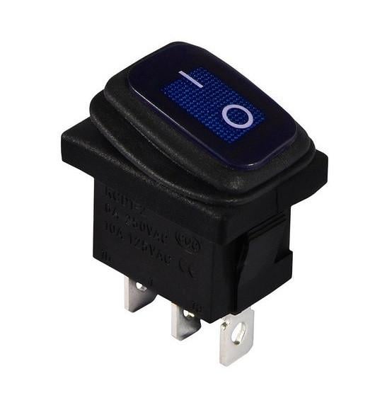 Переключатель влагозащищенный TechnoSystems KCD1-2-101WN BL/B 220 V с подсветкой Blue (1554871111)