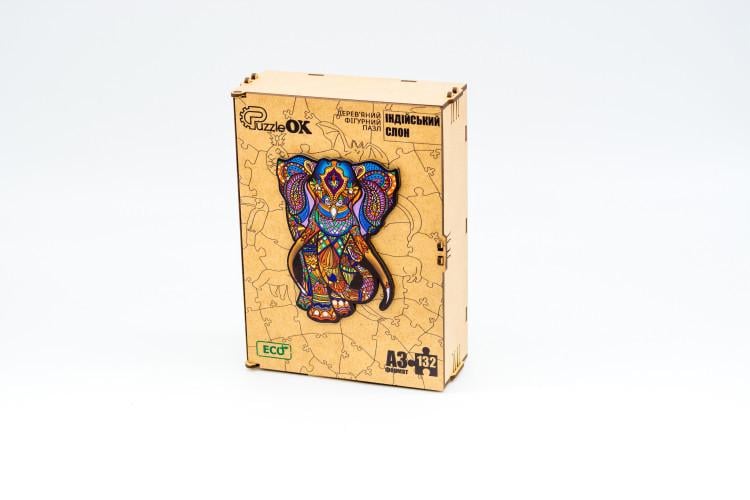 Пазл дерев'яний фігурний PuzzleOK Індійський слон подарункова упаковка