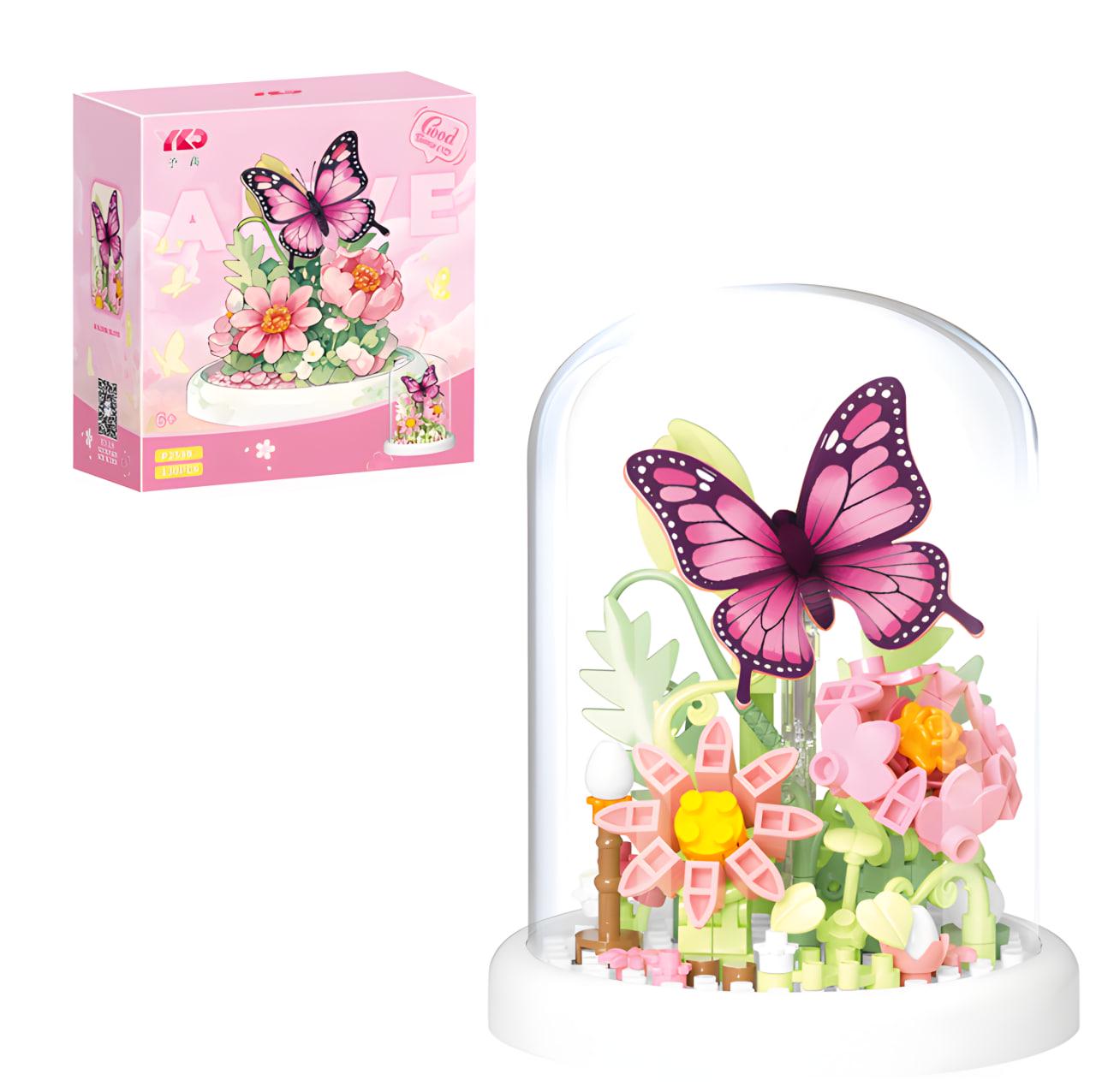 Конструктор 3D Цветы с розовой бабочкой 130 дет. (P2539)