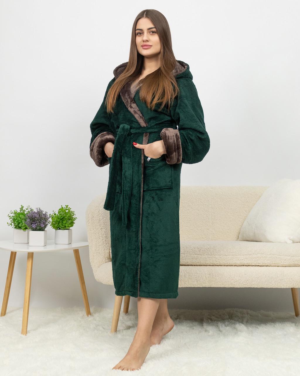 Халат женский махровый длинный Батал Изумрудный/коричневый (1520432743) Халат женский махровый длинный Батал Изумрудный/коричневый (1520432743)