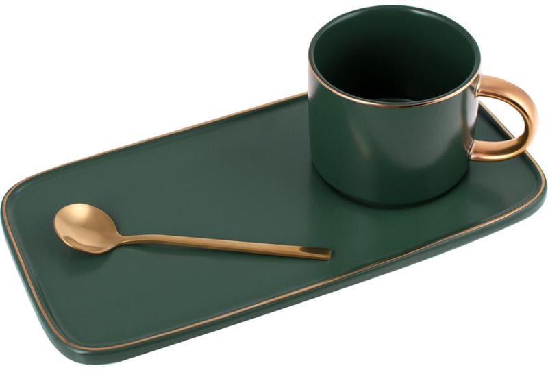 Кавовий набір Coffee Prelude Happy Day 200 мл із тарілкою та ложкою Зелений - фото 1 Кавовий набір Coffee Prelude Happy Day 200 мл із тарілкою та ложкою Зелений - фото 1