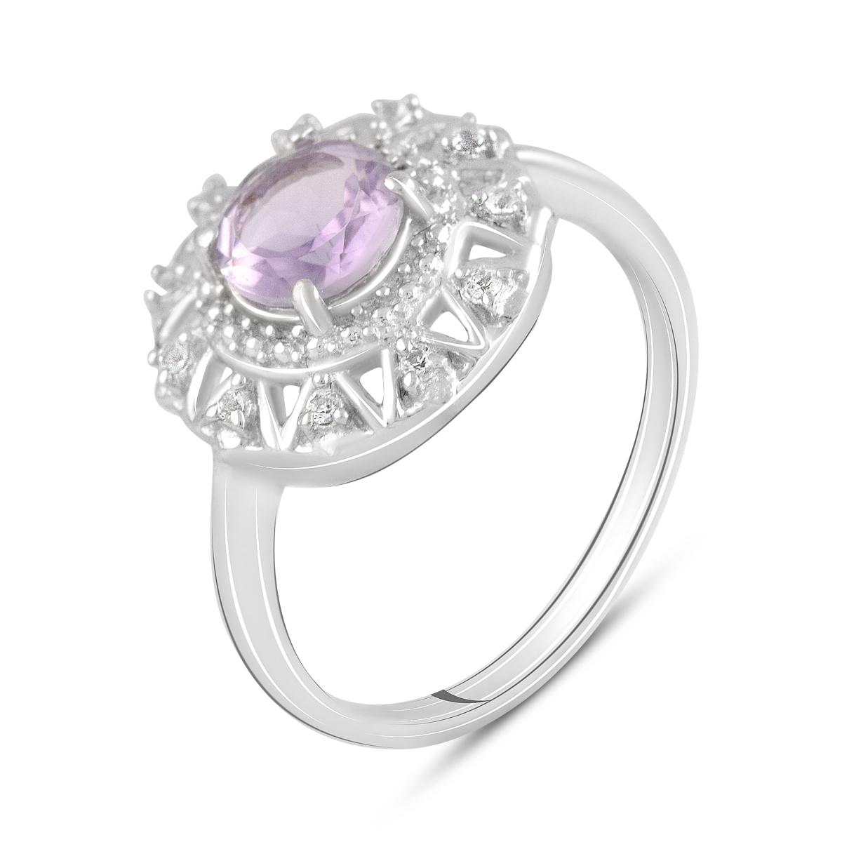 Кольцо серебряное с натуральным аметистом и топазом белым 3,89 г р. 19 (2116523)