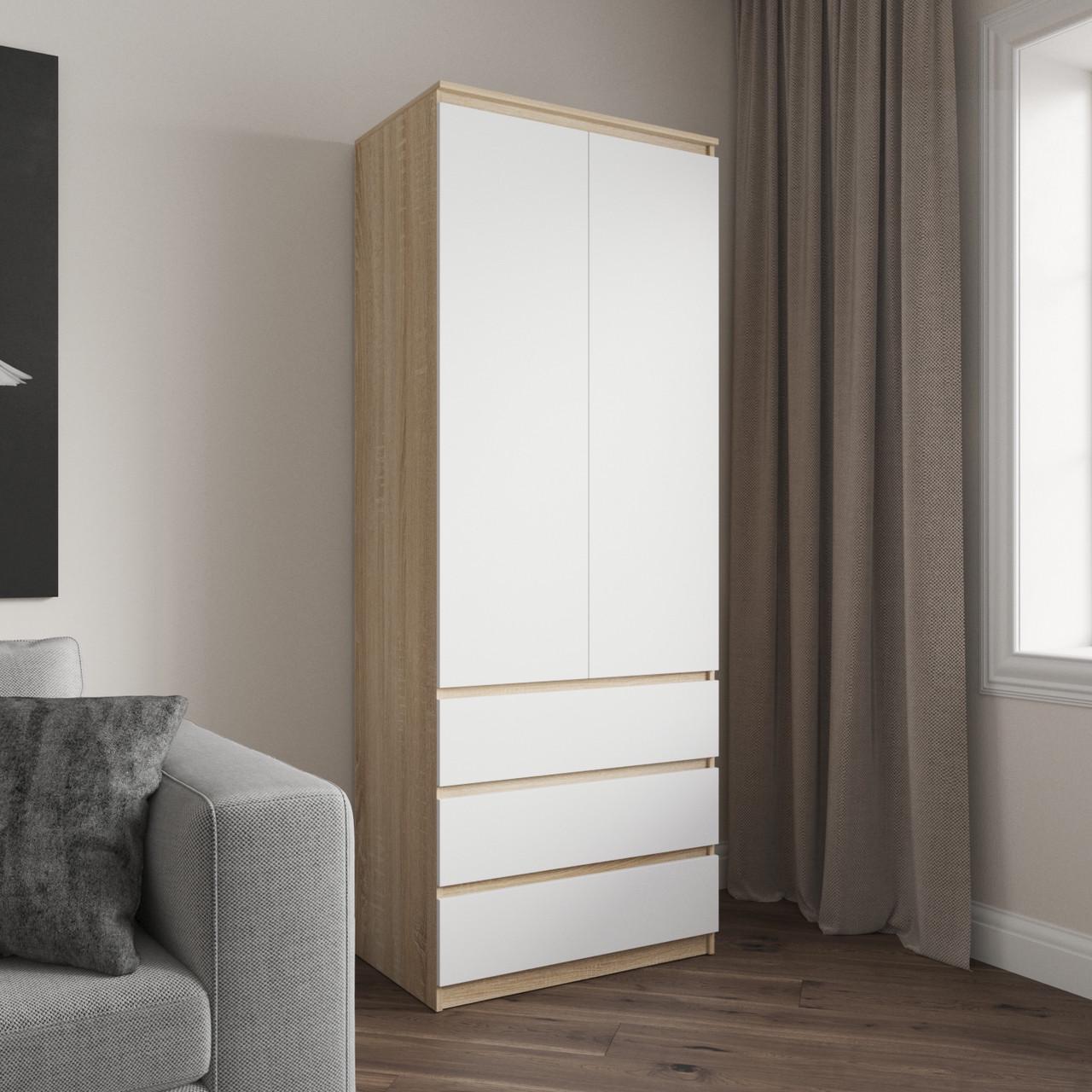 Шафа гардеробна Вайс R-16 802х500х2110 мм Дуб Сонома/Білий фасад (30834814) - фото 1 Шафа гардеробна Вайс R-16 802х500х2110 мм Дуб Сонома/Білий фасад (30834814) - фото 1