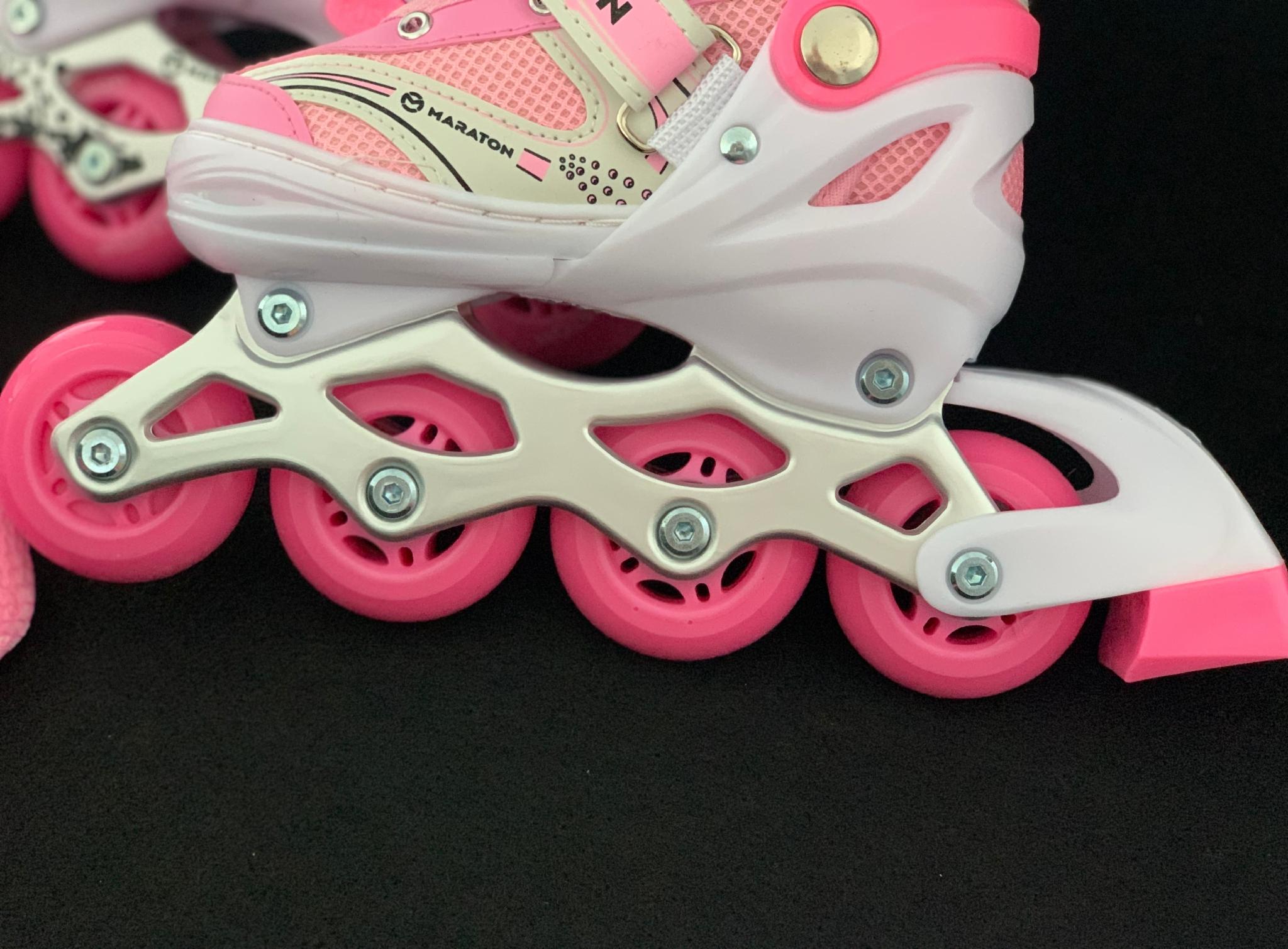 Набор детский ролики с защитой/шлемом/наколенниками S 28-33 см Розовый - фото 6