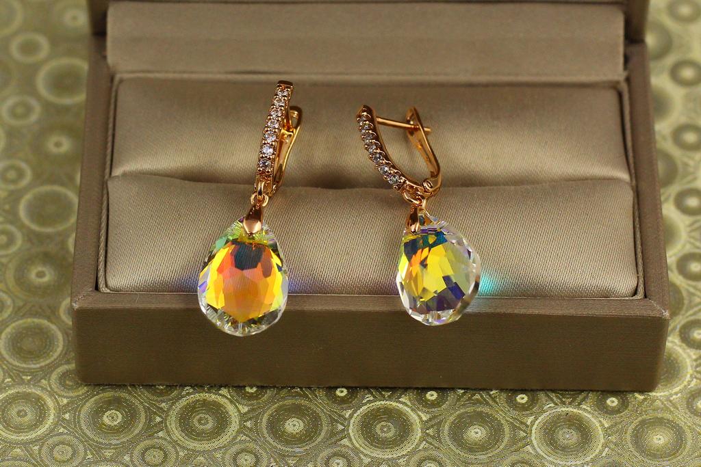 Серьги подвески Xuping Jewelry Большая капля с желтым камнем Сваровски 3,4 см Золотистый (31936727)