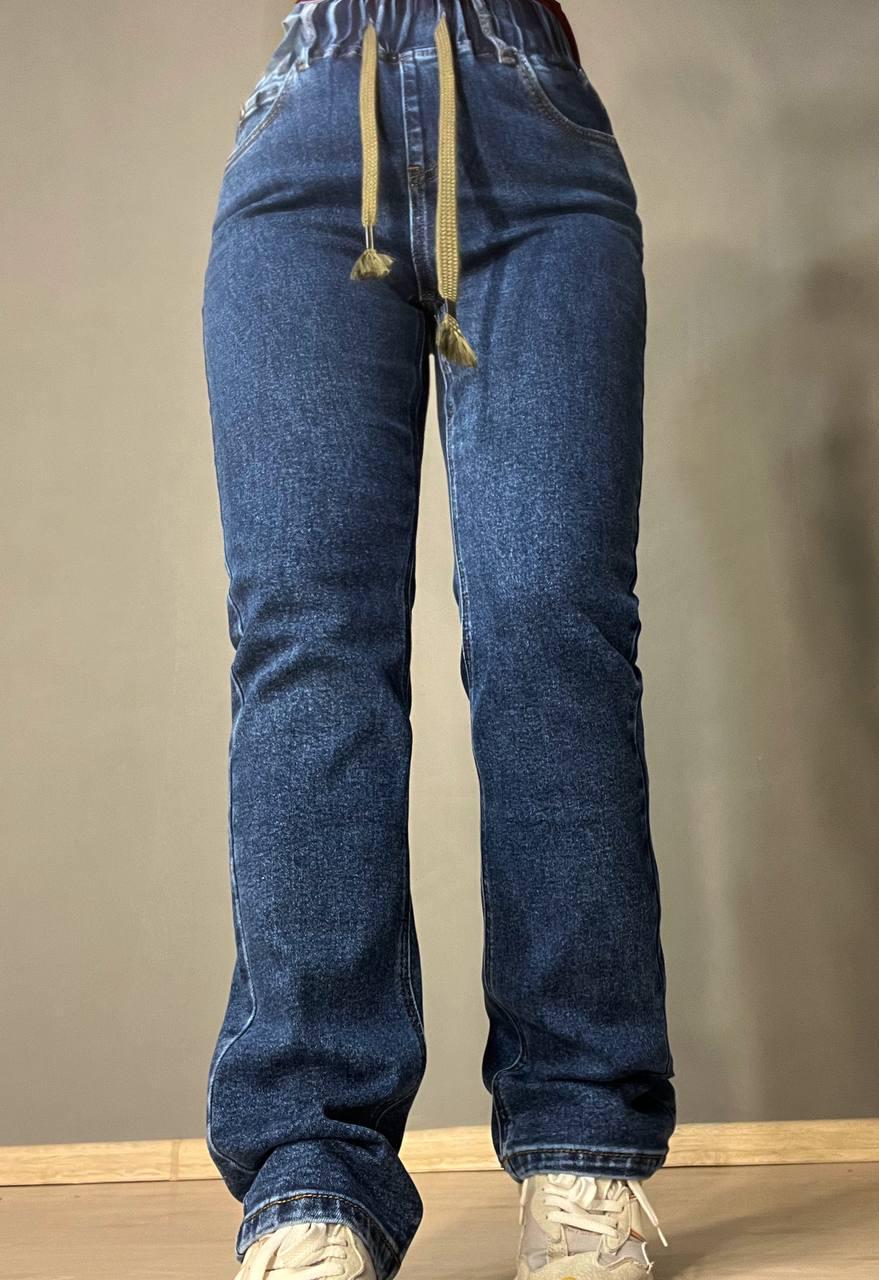 Джинсы женские Vanver 8023 MOM STRAIGHT jeans comfort ровные стрейчевые талия на резинке шнурок р. 36 Синий (3854) - фото 10