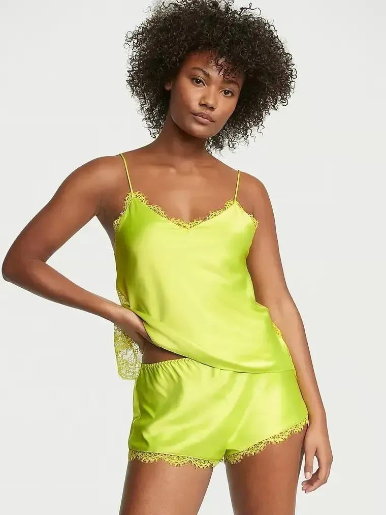 Піжама сатинова майка/шорти Victoria's Secret Satin and Lace Cami Set S Жовтий (26811457D)