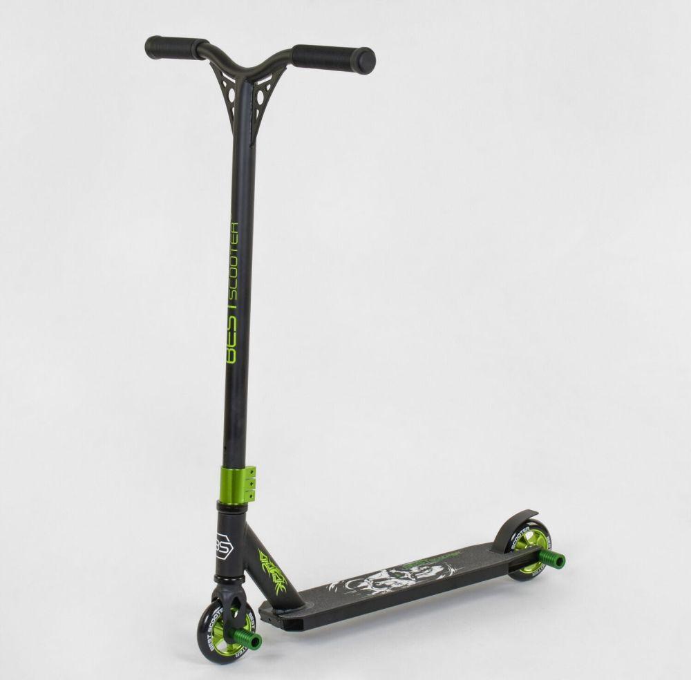 Самокат трюковий Best Scooter алюміній HIC-система пеги колеса 10 см Чорний з зеленим (75443)