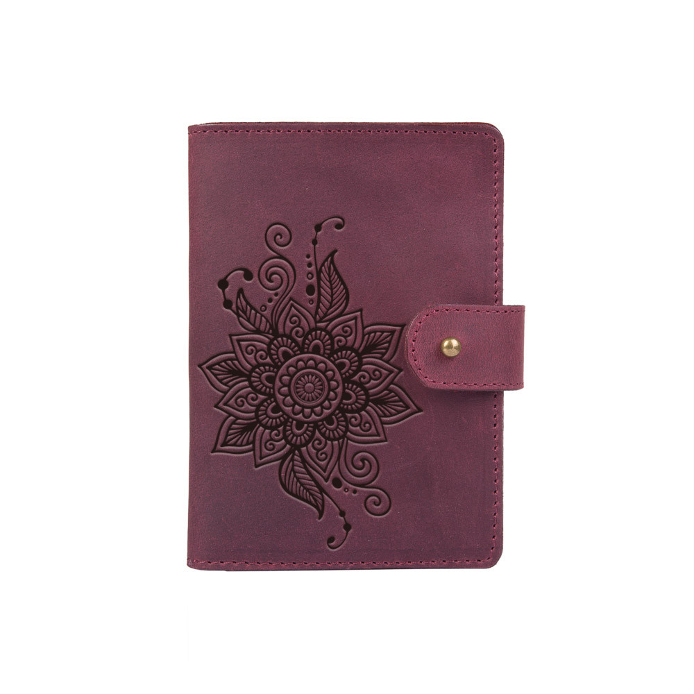 Портмоне HiArt Mehendi Classic PB-02/1 Shabby Plum из натуральной кожи для паспорта/ID документов Фиолетовый (PB-02/1-S19-1621-T006)