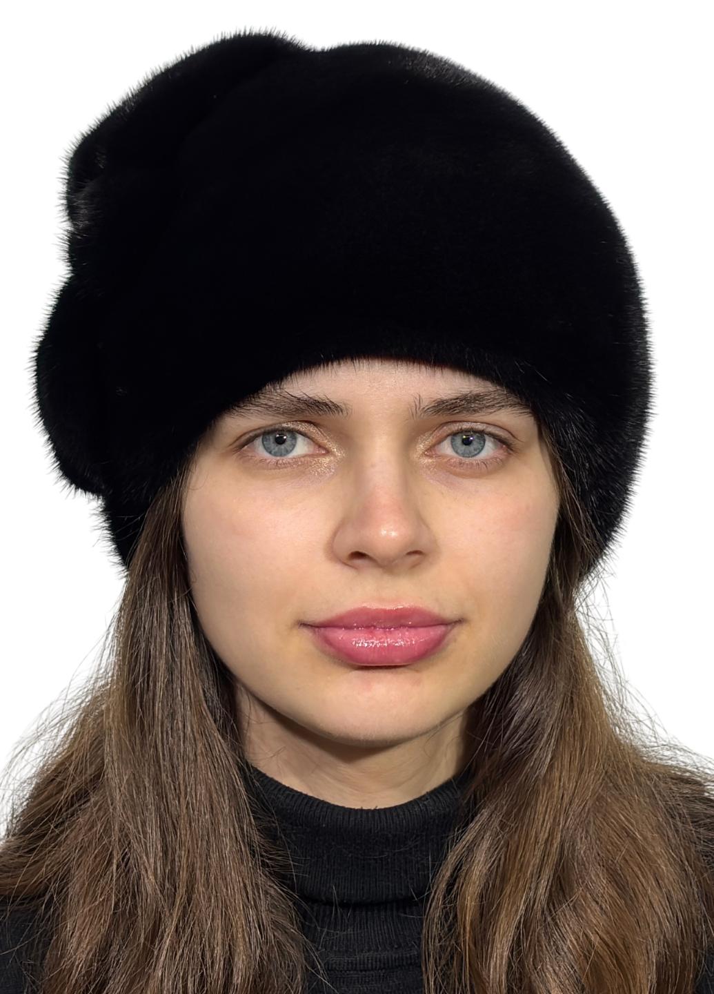 Женская кубанка Меховой стиль Шарик три листочка из натурального меха норки M-L Черный (050/D)