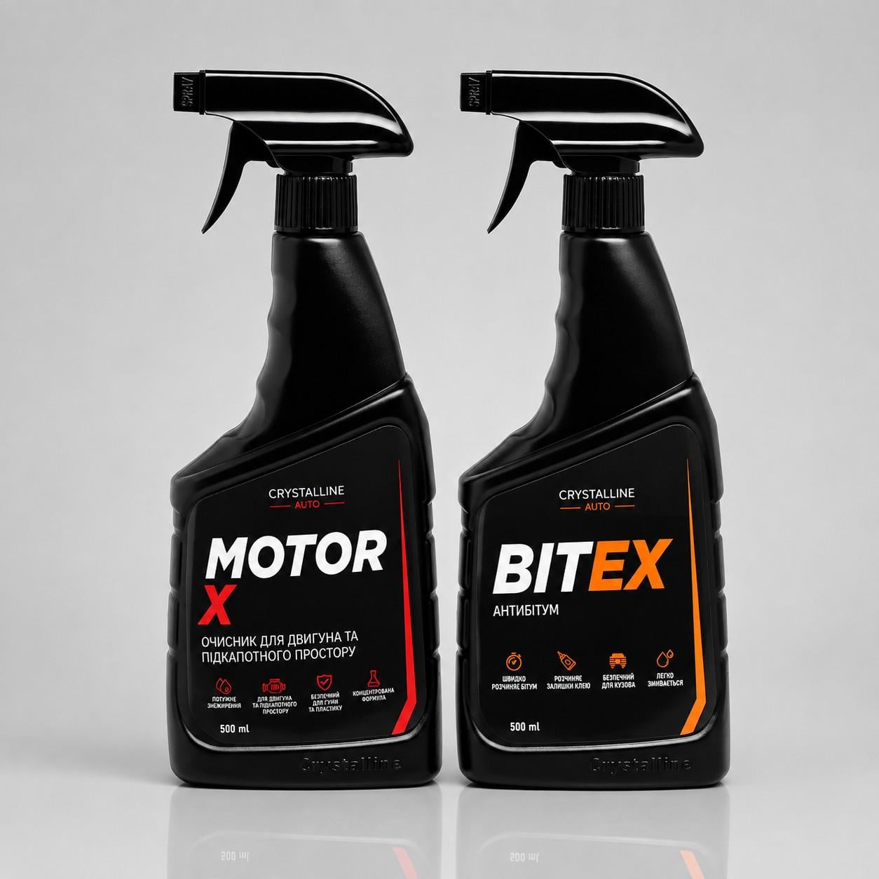 Набор автокосметики MOTOR X/BITEX 2в1 очиститель двигателя и антибитум для кузова от смолы и клея 2х500 мл