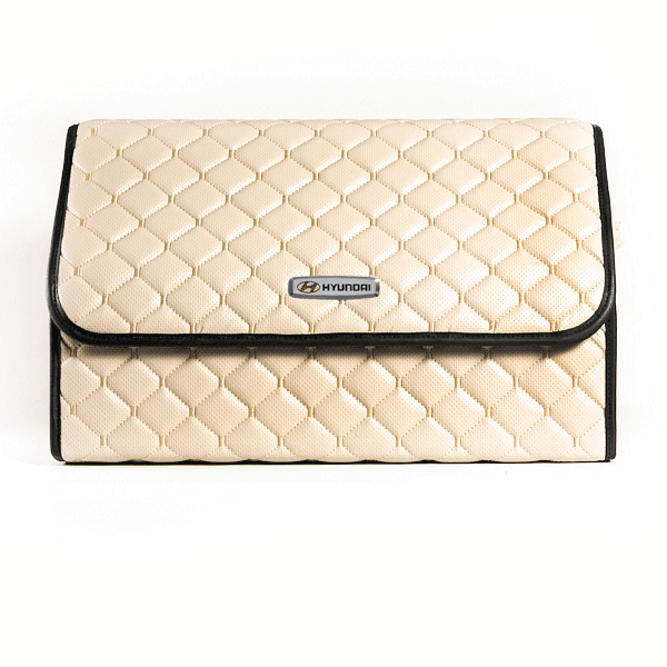 Сумка-органайзер с лого Hyundai в багажник CarsBAG Экокожа 30x50x30 см Бежевый (acb-1036-6-30х50х30-021)
