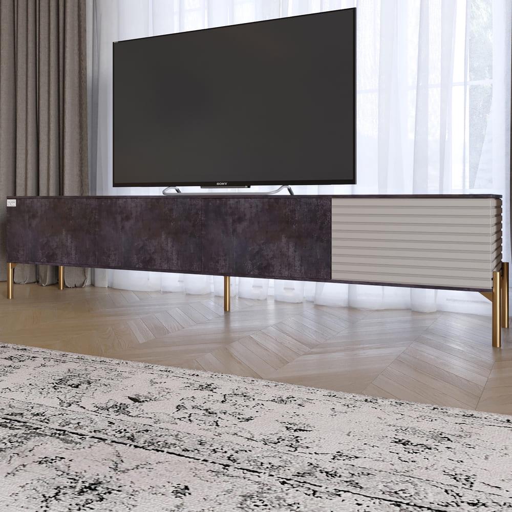 Тумба под телевизор Lion Грей на золотых металлических ножках Бетон темный/Кашемир (000-000-2520)