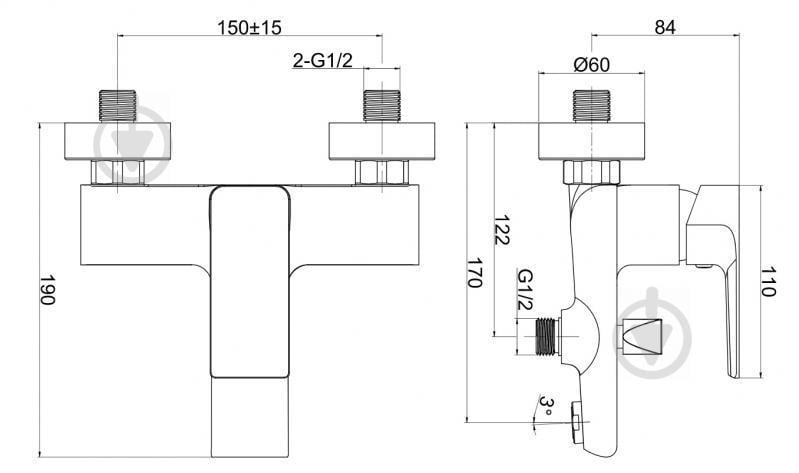 Змішувач для ванни та душу Cersanit SUARO S951-240 (GSR-000021660) - фото 2