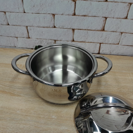 Каструля OMS з нержавіючої сталі з кришкою для газу і індукцїї 3,9 л (2027-3.9) - фото 3