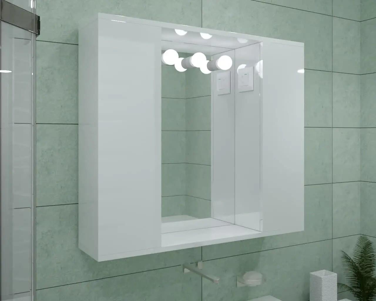 Зеркальный шкаф ШК23 с патронами под лампы выключателем и розеткой 800х700х160 мм - фото 2 Зеркальный шкаф ШК23 с патронами под лампы выключателем и розеткой 800х700х160 мм - фото 2