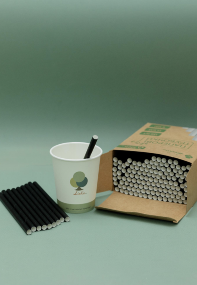 Трубочки бумажные в картонной упаковке 8х150 мм 150 шт. Черный - фото 3