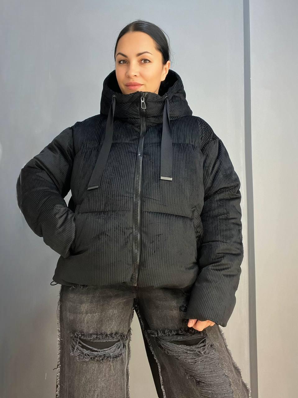 Куртка женская Snow Passion 1056 пуффер вельвет оверсайз широкая р. 44-48 Черный (1000)