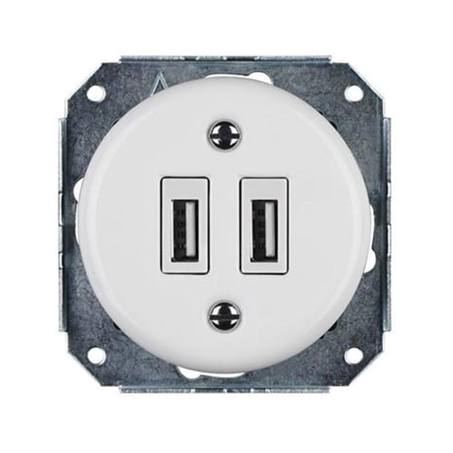 Розетка керамическая скрытого монтажа под USB без рамки Белый