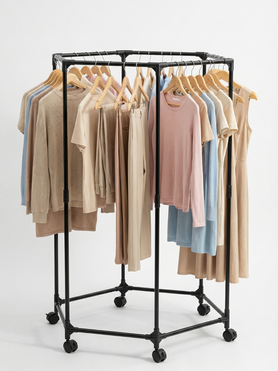 Напольная вешалка-устойчивая для одежды 117х68 см с поворотом на 360° на колесах металлическая Черный (6883327698)