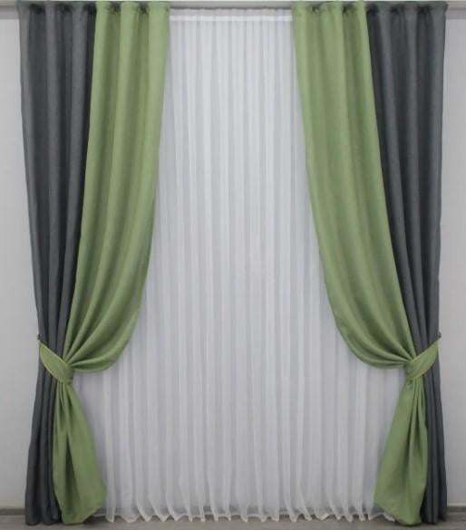 Шторы лен/мешковина 1,5х2,7 м 2 шт. Оливковый/Темно-серый (014дк/926-1236ш)