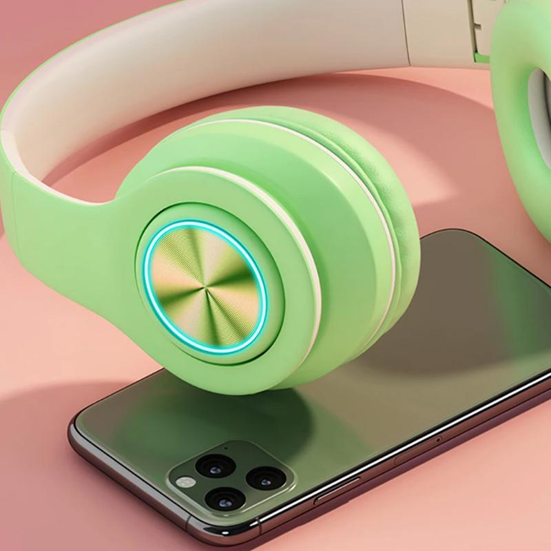 Наушники Bluetooth B39 с микрофоном и светодиодной подсветкой Зеленый - фото 4