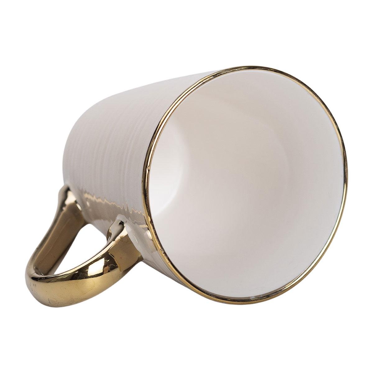 Кружка керамическая с золотым ободком и позолоченной ручкой 320 мл Бежевый (5711)