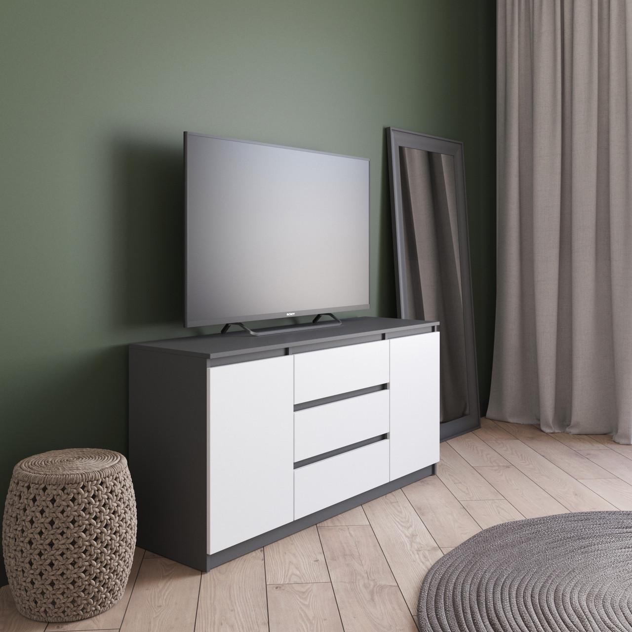 Комод VAYS с 3 ящиками и 2 отделениями с полками 140х40х75 см Антрацит/Белый (30778091)