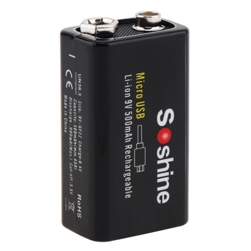 Аккумулятор крона 6F22 Soshine 9V 500 mAh с Type-C зарядкой (18885) Аккумулятор крона 6F22 Soshine 9V 500 mAh с Type-C зарядкой (18885)