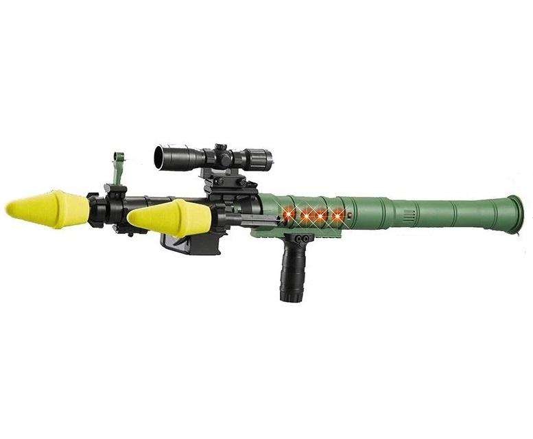 Гранатомет Rocket Gun звук/подсветка/оптический прицел/3 пластиковых снаряда/мягкий снаряд от батареек Hakki (150000)