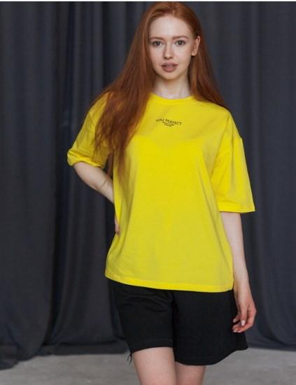 Футболка женская хлопковая однотонная Vivioji oversized Perfect Желтый One size (12949)