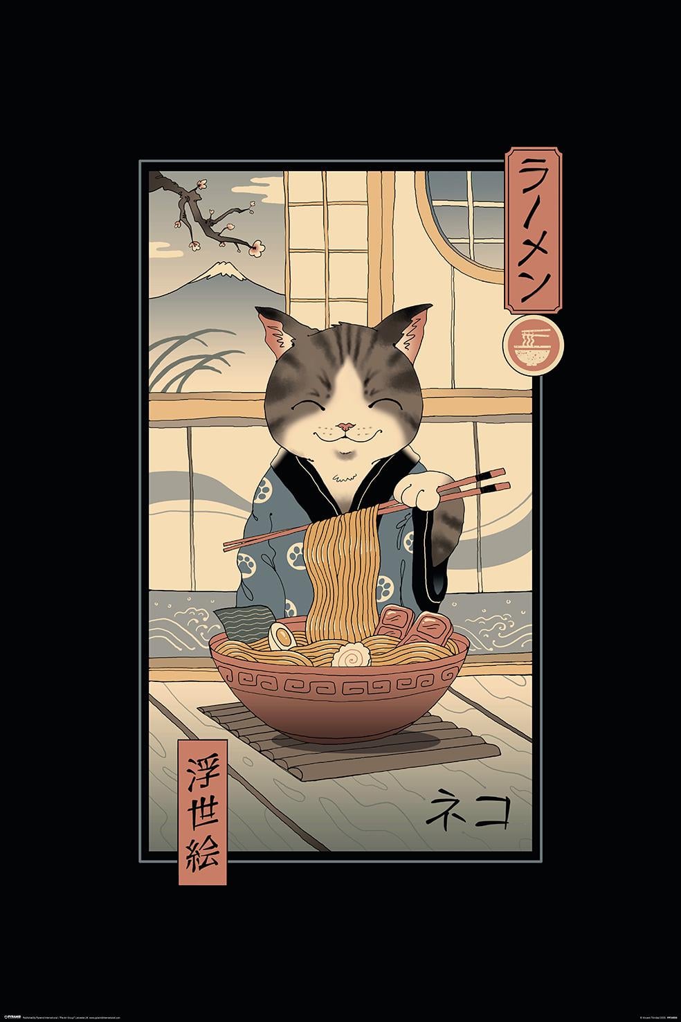 Постер плакат Винсент Тринидад Неко Рамен Укиёэ/Vincent Trinidad Neko Ramen Ukiyoe 61x91,5 см