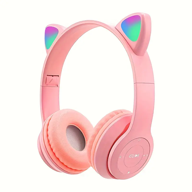 Наушники детские беспроводные с ушками Cat Ear M6C Bluetooth микрофон FM радио LED Розовый (2677913700)
