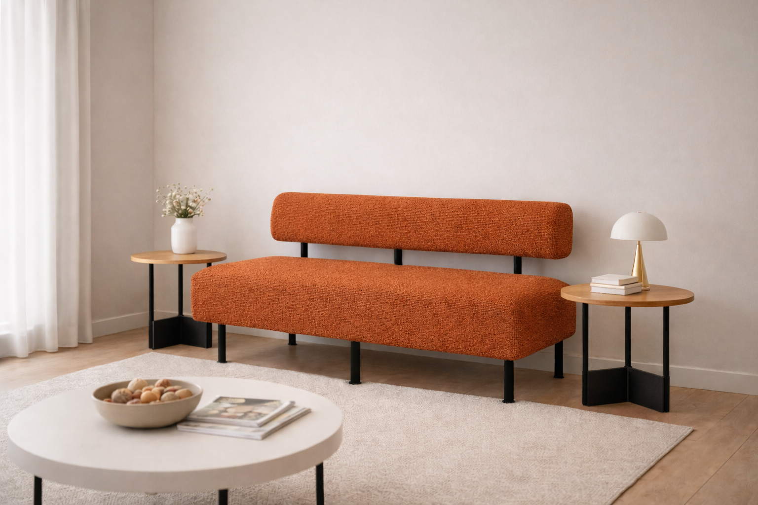 Диван Tobi Sho Люмо 1800х540х750 мм букле Alpaca Терракотовый/48