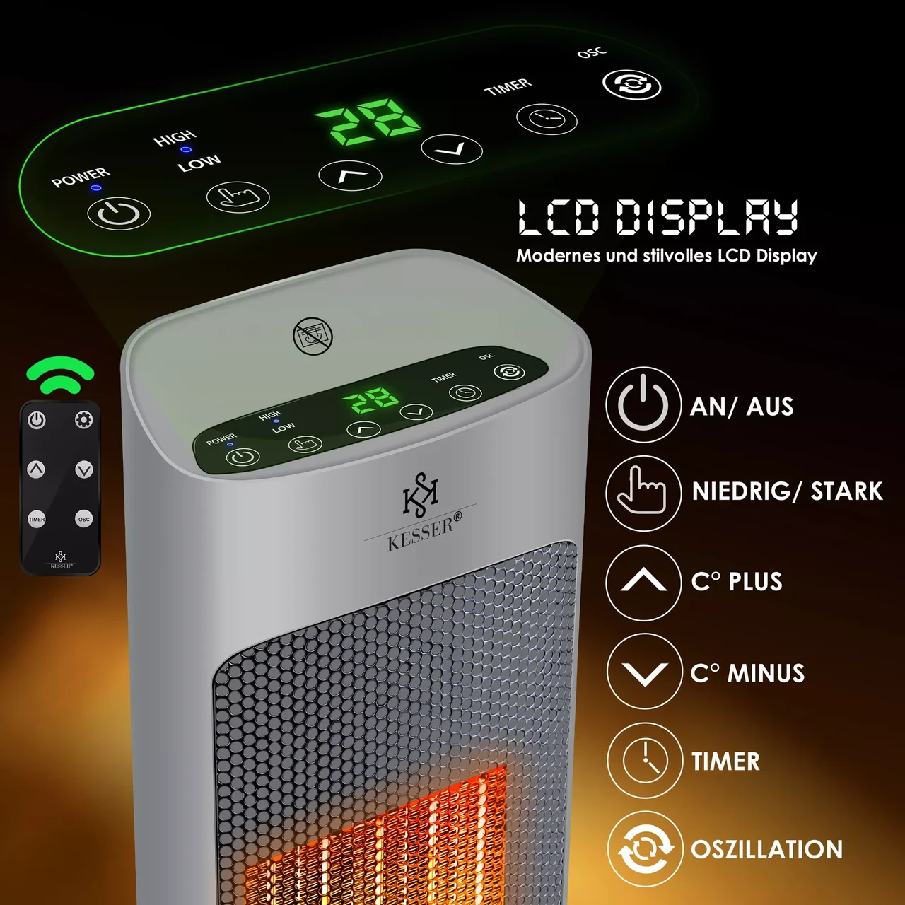 Инфракрасный обогреватель KESSER керамический 2000 Вт 52x9x19 см (14236gr) - фото 7 Инфракрасный обогреватель KESSER керамический 2000 Вт 52x9x19 см (14236gr) - фото 7