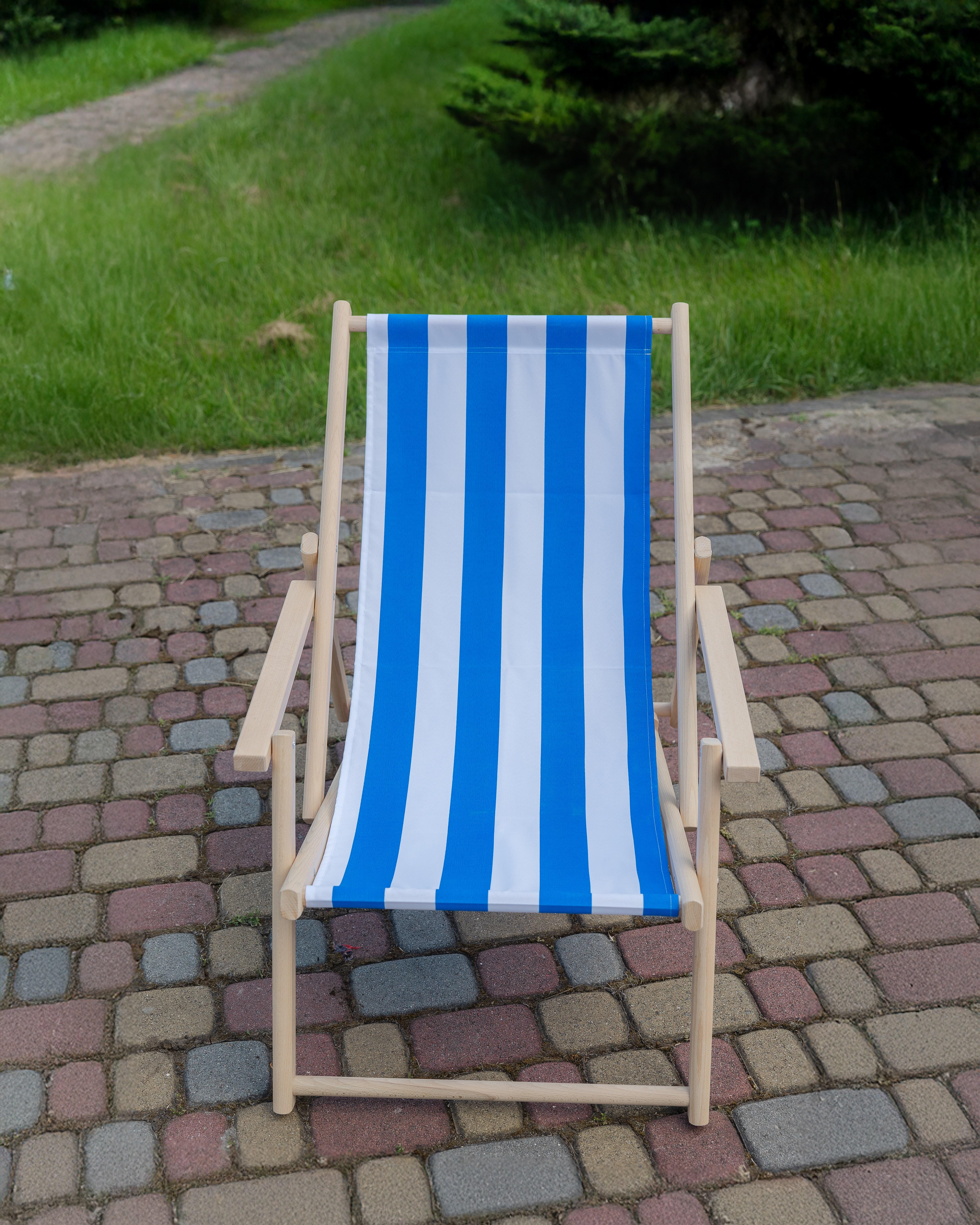 Шезлонг дерев'яний розкладний XRmaster з підлокітниками Синьо-білий (0002241) - фото 2 Шезлонг дерев'яний розкладний XRmaster з підлокітниками Синьо-білий (0002241) - фото 2
