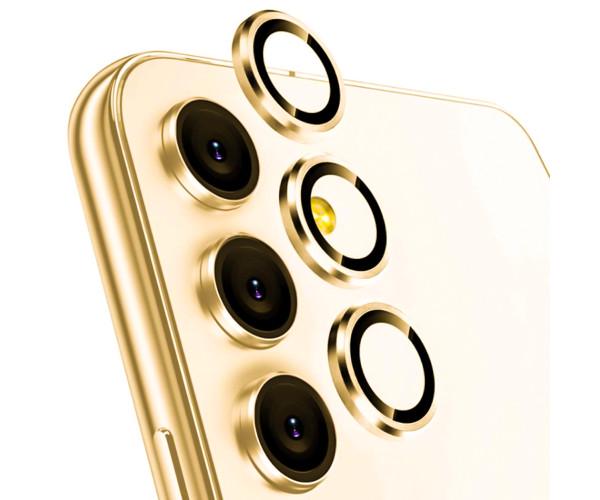 Защитное стекло с рамкой CD Pattern на заднюю камеру для Samsung Galaxy S24 Plus Золотой