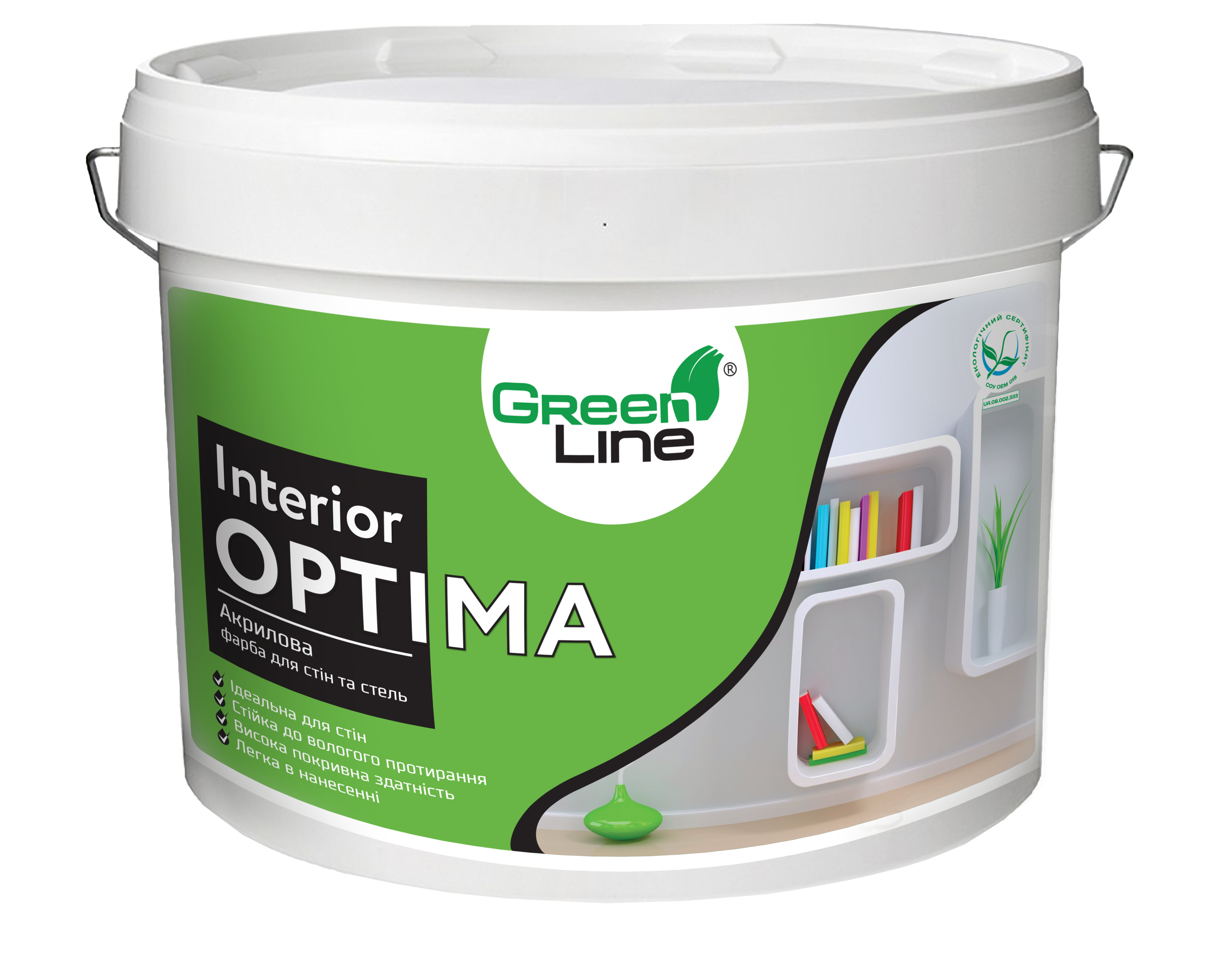 Акриловая краска для стен и потолка ТМ Green Line Interior OPTIMA 10 л 15 кг (PPUA253210) - фото 1