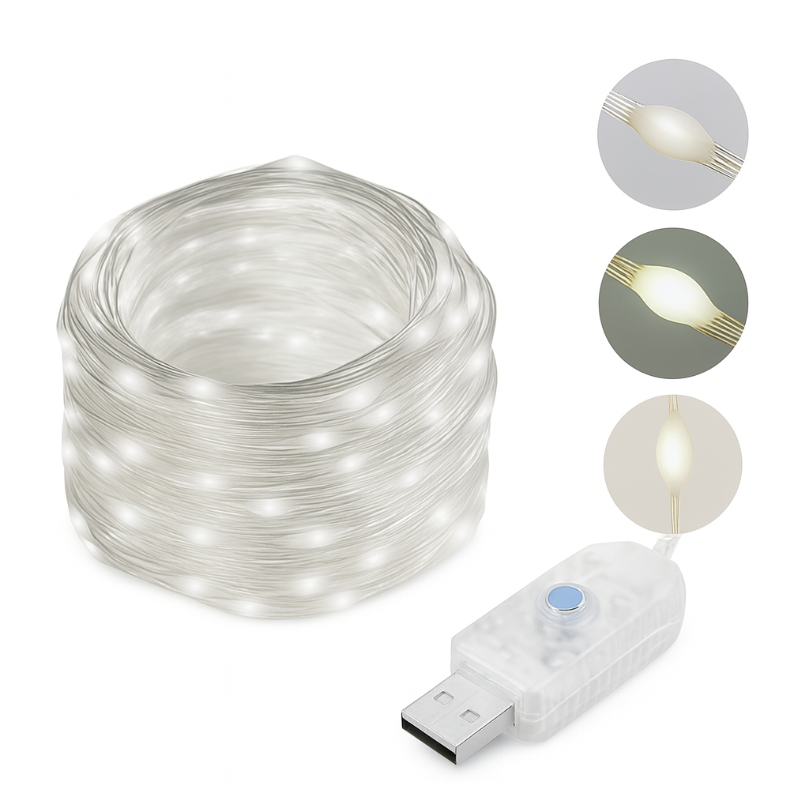 Гірлянда вулична Великі краплі роси 20 м 200 LED з мідним дротом у силіконовому покритті IP44/живлення від розетки USB та холодним білим світлом - фото 3 Гірлянда вулична Великі краплі роси 20 м 200 LED з мідним дротом у силіконовому покритті IP44/живлення від розетки USB та холодним білим світлом - фото 3