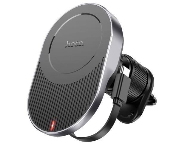 Держатель автомобильный для смартфона Hoco HW12 с функцией беспроводной зарядки 15W Black/Grey