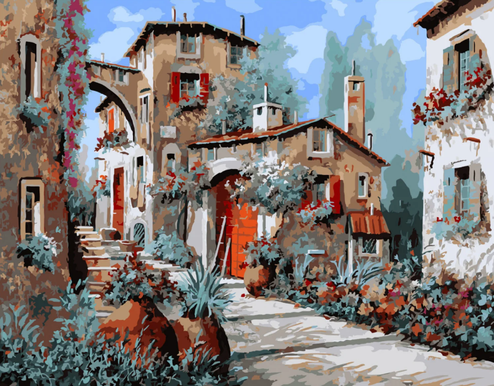 Картина по номерам Strateg Премиум Итальянская улочка с лаком и уровнем 40x50 см (SY6614)
