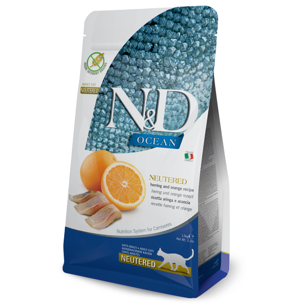 Корм сухий беззерновий Farmina N&D Ocean Herring&Orange Neutered для стерилізованих кішок з оселедцем та апельсином 300 г (40145)